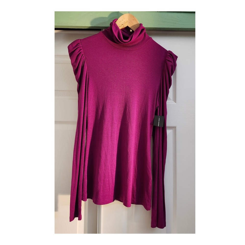INC International Concepts Womens Puff Sleeve Mock Neck Top Berry Purple M NEW